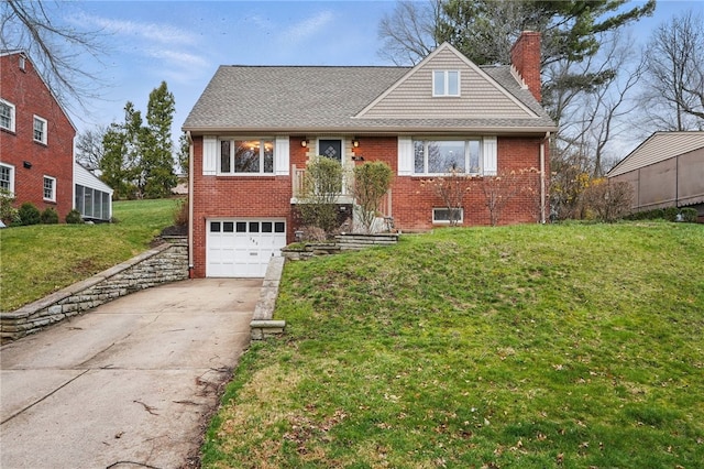 285 Park Entrance Dr, Mt Lebanon, PA 15228 - view of front of home with a chimney, driveway, a front yard, brick siding, and a garage