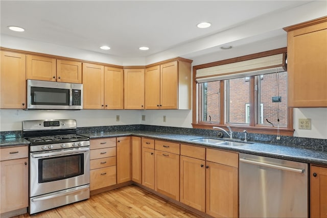 285 Park Entrance Dr, Mt Lebanon, PA 15228 - kitchen with a sink, light wood finished floors, recessed lighting, and stainless steel appliances