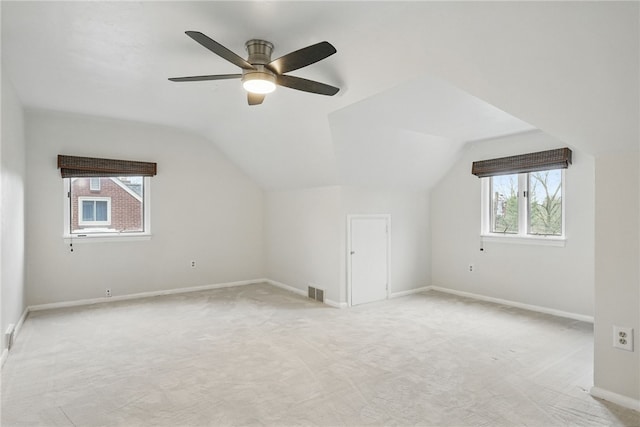 285 Park Entrance Dr, Mt Lebanon, PA 15228 - bonus room with visible vents, ceiling fan, vaulted ceiling, and a healthy amount of sunlight