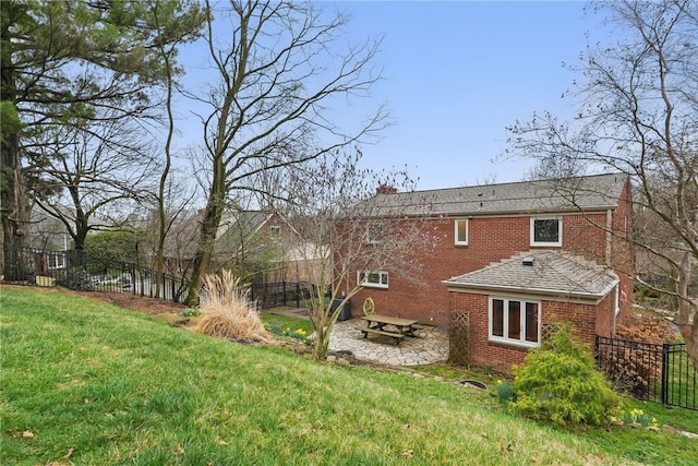 285 Park Entrance Dr, Mt Lebanon, PA 15228 - rear view of property with a patio, a lawn, fence, and brick siding