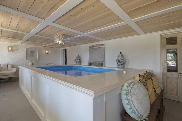 552 N Maple Ave, City Of Greensburg, PA 15601 - kitchen featuring a peninsula, wooden ceiling, and beam ceiling