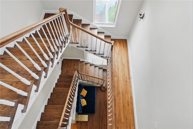 staircase with a skylight