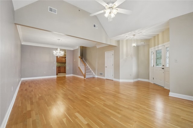 325 Village Green Dr, Peters Twp, PA 15317 - unfurnished living room featuring baseboards, visible vents, and stairway
