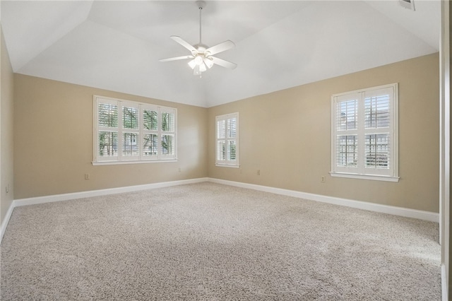 325 Village Green Dr, Peters Twp, PA 15317 - carpeted spare room with baseboards, a ceiling fan, and vaulted ceiling