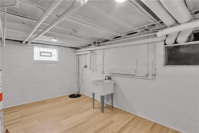 basement with wood finished floors