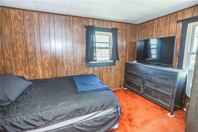 448 E Main St, Dayton, PA 16222 - bedroom featuring wood walls, multiple windows, and carpet
