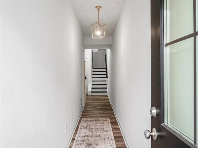 308 Thurgood Dr, Marshall, PA 15086 - corridor featuring baseboards, wood finished floors, and stairs