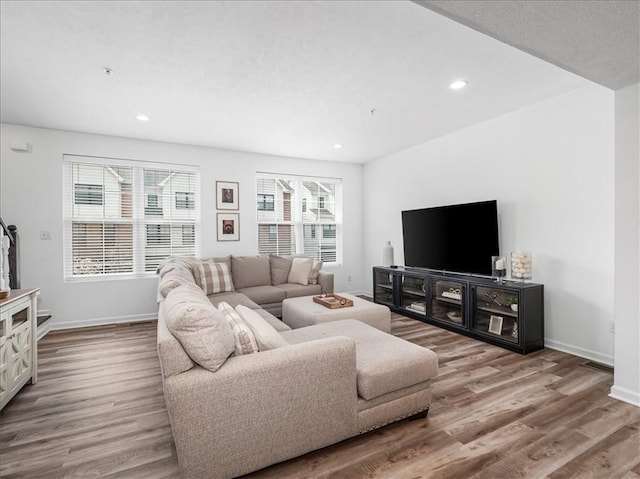 308 Thurgood Dr, Marshall, PA 15086 - living room featuring wood finished floors, baseboards, and recessed lighting
