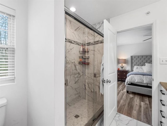 308 Thurgood Dr, Marshall, PA 15086 - bathroom with a marble finish shower, a wealth of natural light, ensuite bath, and toilet