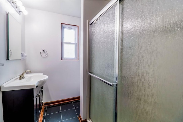 1282 Cook School Rd, Bridgeville, PA 15017 - full bath featuring a stall shower, vanity, baseboards, and tile patterned floors