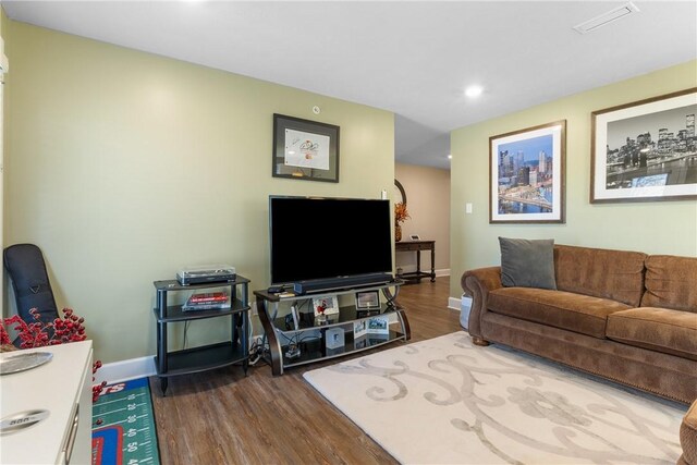 144 Laurel Place Ln, Upper St Clair, PA 15241 - living area with dark wood-style flooring, baseboards, and recessed lighting