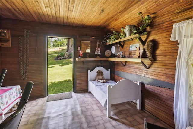 56 Hicks Rd, Donegal Twp Wsh, PA 15376 - doorway with wood ceiling and wooden walls