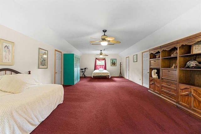 bedroom with ceiling fan, carpet floors, and baseboards