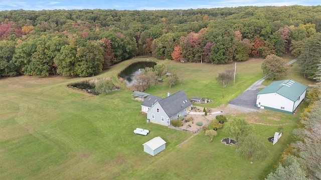 aerial view featuring a forest view
