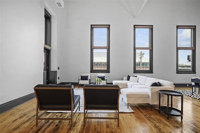 3080 Smallman St, Downtown Pgh, PA 15201 - living area with wood-type flooring and high vaulted ceiling