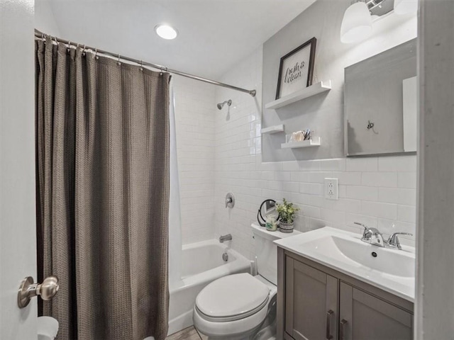 435 Elaine Dr, Baldwin Boro, PA 15236 - full bathroom featuring toilet, shower / bath combo, vanity, and backsplash