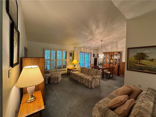 214 Mosshaven Way, Ligonier Twp, PA 15658 - carpeted living room with a chandelier