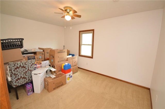 storage featuring a ceiling fan