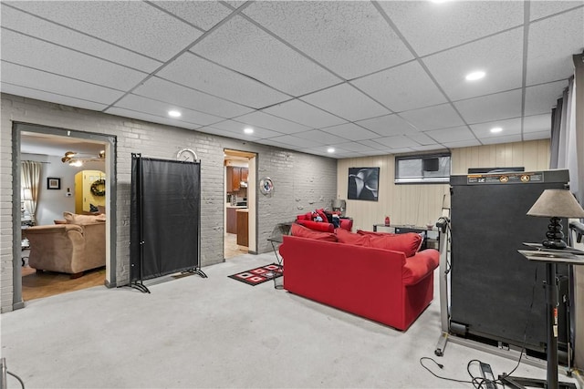 1713 Turner Ave, Wilkinsburg, PA 15221 - living area featuring concrete flooring, recessed lighting, and a drop ceiling