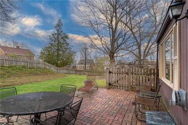 view of patio / terrace featuring a fenced backyard and outdoor dining area