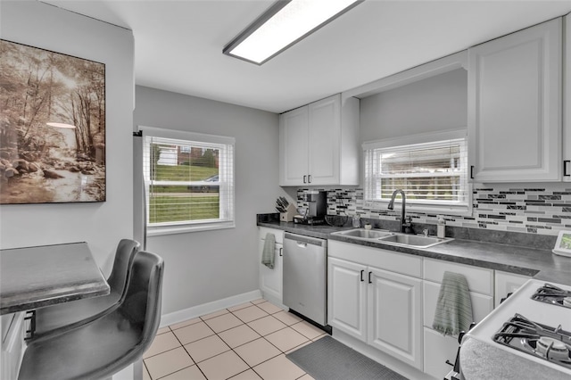 kitchen with dishwasher, a sink, backsplash, and a wealth of natural light