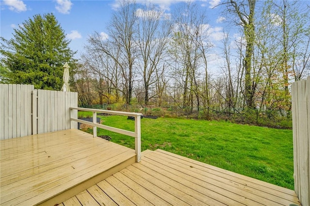 wooden deck with fence and a lawn