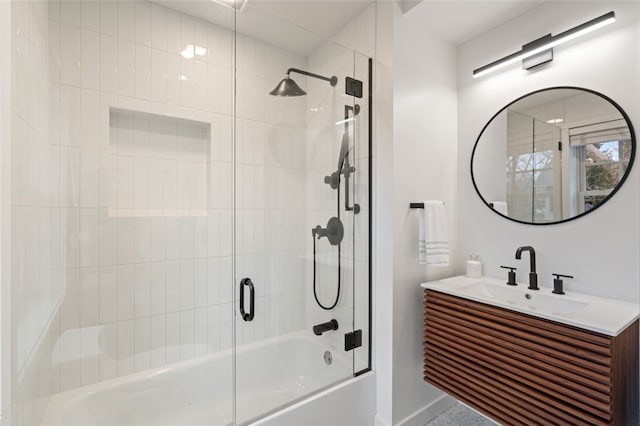 6649 Kinsman Rd, Squirrel Hill, PA 15217 - bathroom featuring bath / shower combo with glass door, vanity, and baseboards