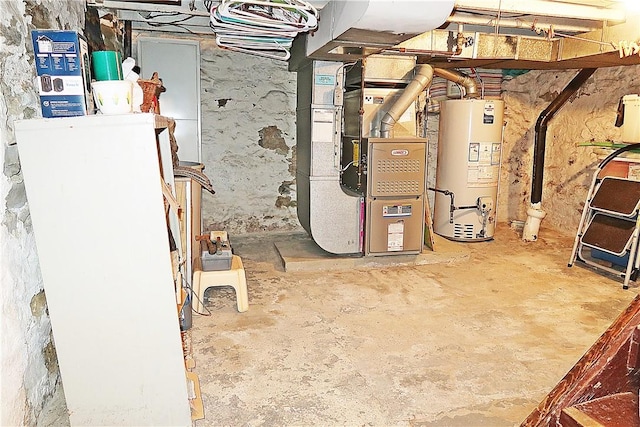 utility room with water heater and heating unit
