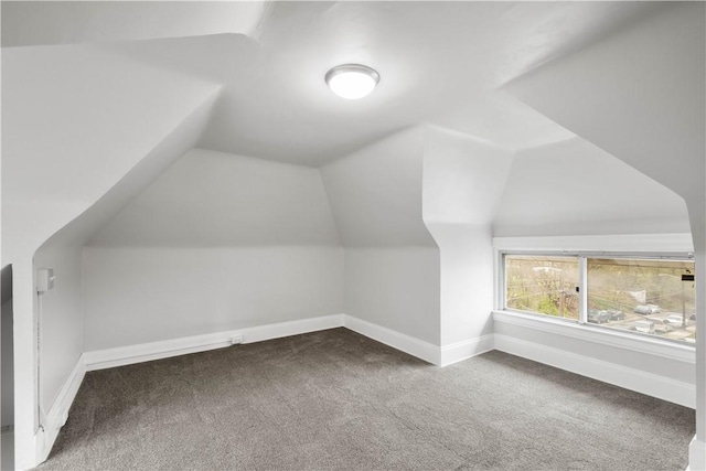 additional living space with baseboards, lofted ceiling, and carpet
