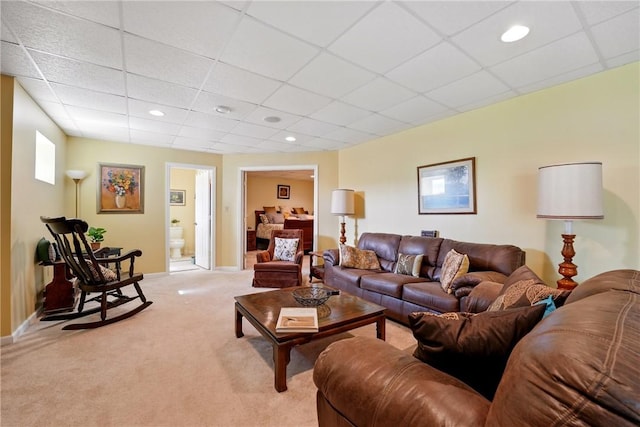 105 Hillcrest Rd, Penn Twp But, PA 16053 - living area with light carpet, a paneled ceiling, baseboards, and recessed lighting