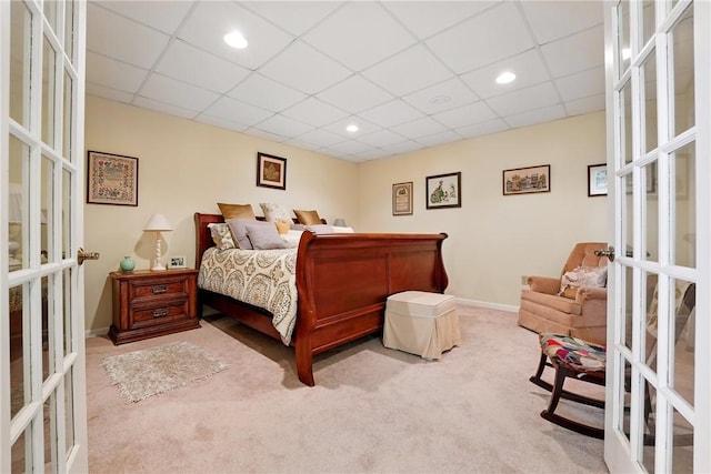 105 Hillcrest Rd, Penn Twp But, PA 16053 - carpeted bedroom with french doors, a drop ceiling, baseboards, and recessed lighting