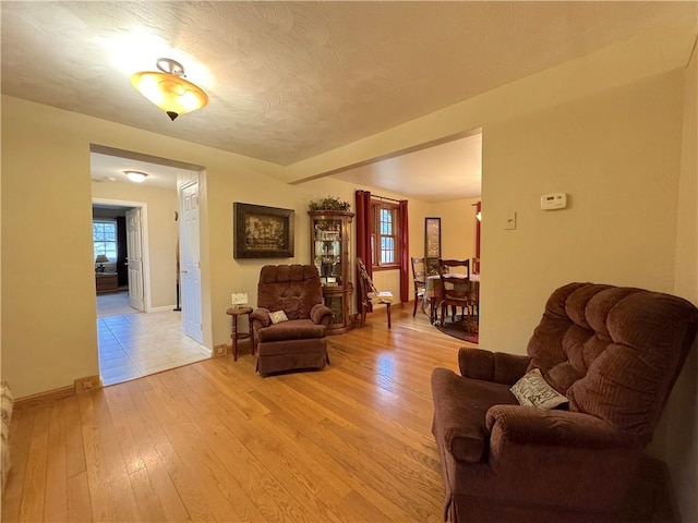 living room with light wood-style floors and baseboards