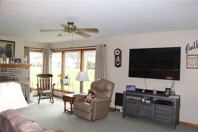 192 S Franklin, St, PA 16314 - living area featuring baseboards, a ceiling fan, and carpet