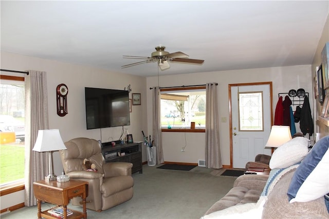 192 S Franklin, St, PA 16314 - carpeted living room with visible vents, baseboards, and a ceiling fan
