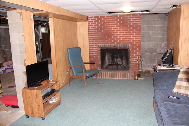 192 S Franklin, St, PA 16314 - carpeted living area with a fireplace and a paneled ceiling