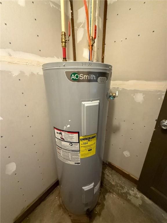utility room with water heater