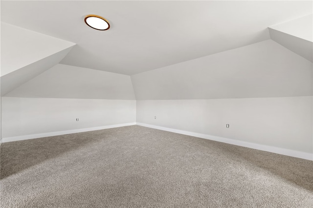 additional living space featuring carpet flooring, baseboards, and lofted ceiling
