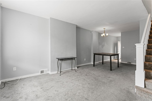1968 Straubs Ln, Troy Hill, PA 15212 - rec room featuring baseboards, a notable chandelier, carpet, and visible vents