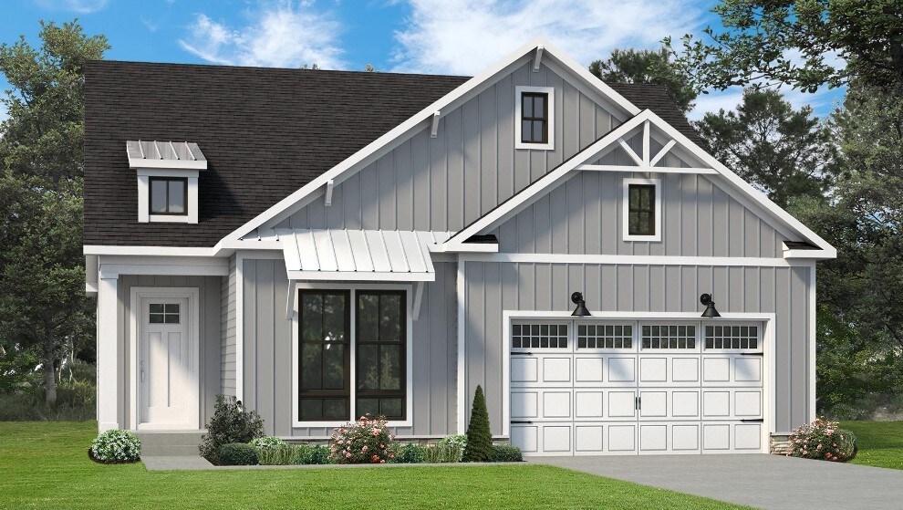 LOT259 Pasture Dr, Baden, PA 15005 - modern farmhouse with board and batten siding, a front lawn, a shingled roof, and concrete driveway