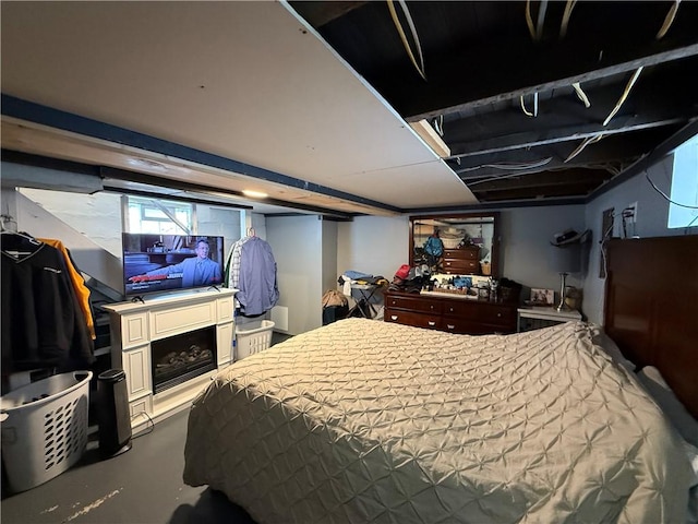 bedroom with concrete floors