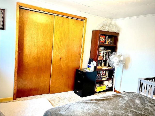 105 Ludwig St, Manorville Boro, PA 16236 - carpeted bedroom with crown molding and a closet