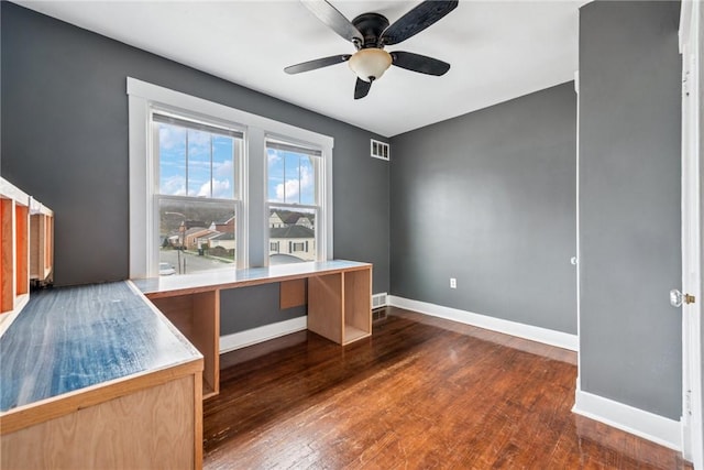 1634 Mcminn, Aliquippa, PA 15001 - unfurnished office with dark wood-style flooring, baseboards, a ceiling fan, and visible vents