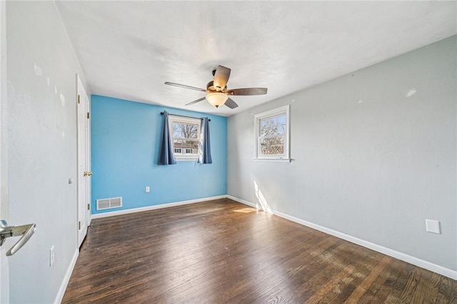 2096 Ramsey Rd, Monroeville, PA 15146 - empty room with wood finished floors, ceiling fan, baseboards, and visible vents