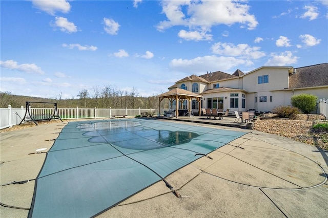 221 Pitgas Rd, Clarksville, PA 15322 - view of pool with a patio, a gazebo, a fenced in pool, and fence