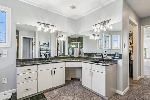 221 Pitgas Rd, Clarksville, PA 15322 - full bathroom with carpet floors, baseboards, a chandelier, and vanity
