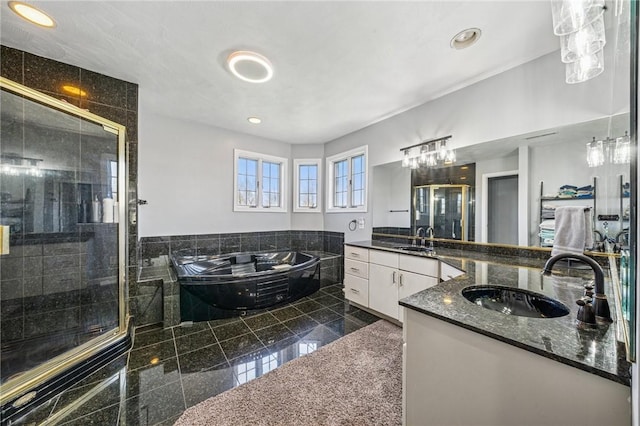 221 Pitgas Rd, Clarksville, PA 15322 - full bathroom featuring a sink, two vanities, a shower stall, and granite finish floor