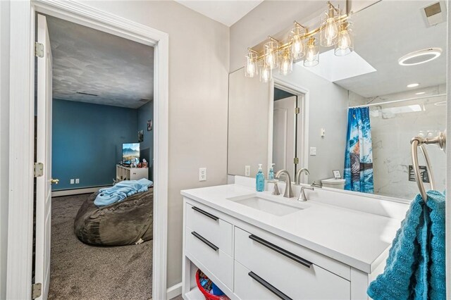221 Pitgas Rd, Clarksville, PA 15322 - bathroom with visible vents, curtained shower, and vanity