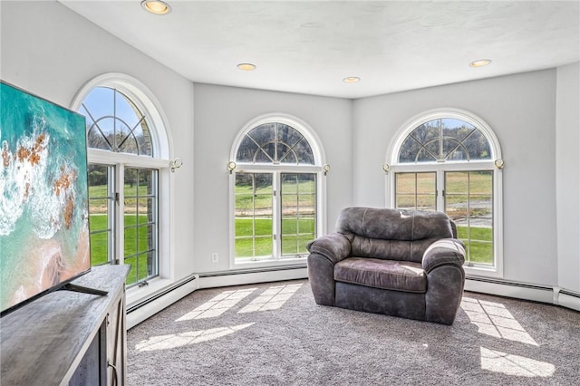 221 Pitgas Rd, Clarksville, PA 15322 - living area featuring recessed lighting, carpet, and baseboard heating