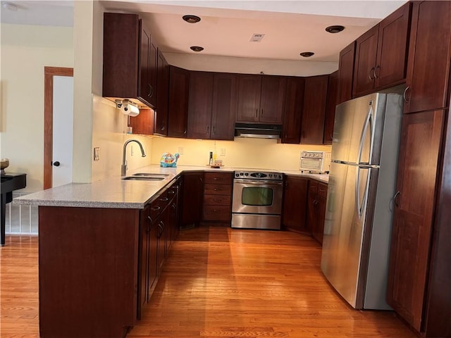 1419 Alverado Ave, Beechview, PA 15216 - kitchen with light wood-style flooring, visible vents, appliances with stainless steel finishes, under cabinet range hood, and a sink