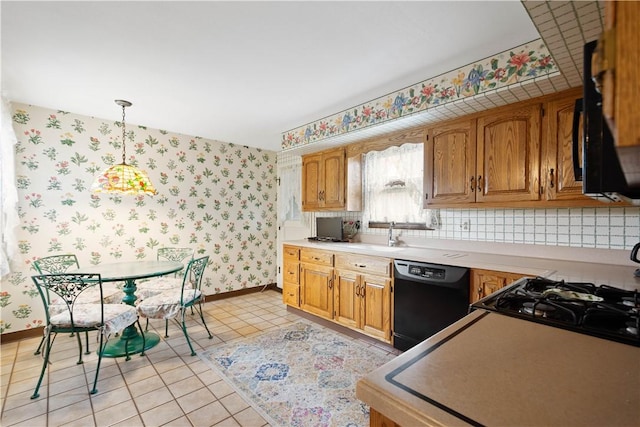 1805 Educational Dr, White Oak, PA 15131 - kitchen featuring light countertops, baseboards, wallpapered walls, and black dishwasher